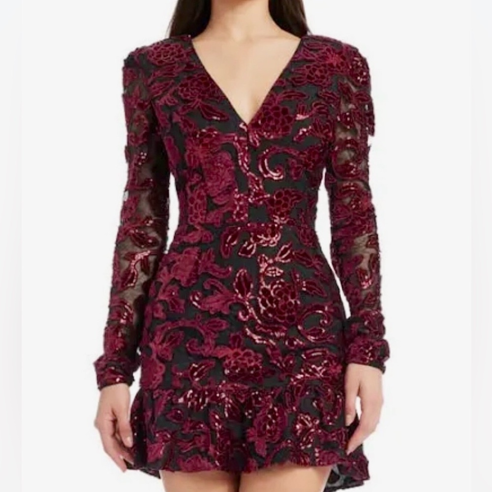 Dress the Population Red and Black Long Sleeve Dress